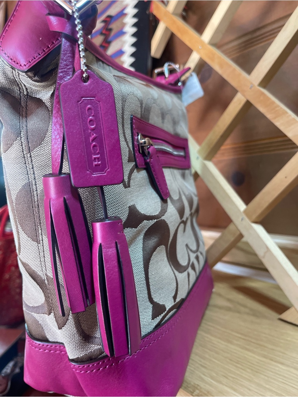 NWT Authentic Coach New York Shoulder Bag/ Slouchy Hobo /Bucket Bag / Magenta - Picture 3 of 16